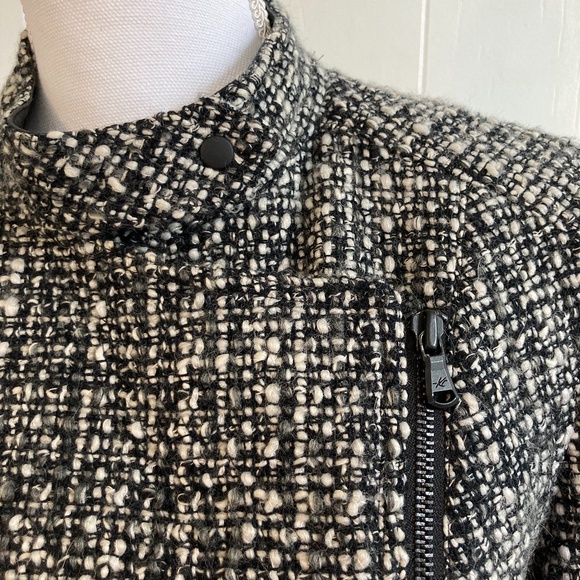 Kenneth Cole Moto Jacket Tweed Leather Trim M - Picture 3 of 12